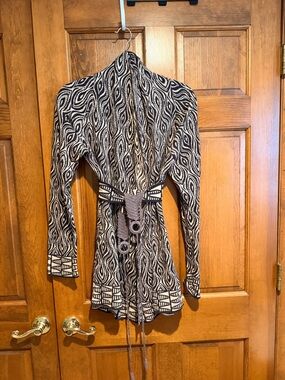 Anthropologie Moth Black and Ivory Patterned Knit Sweater